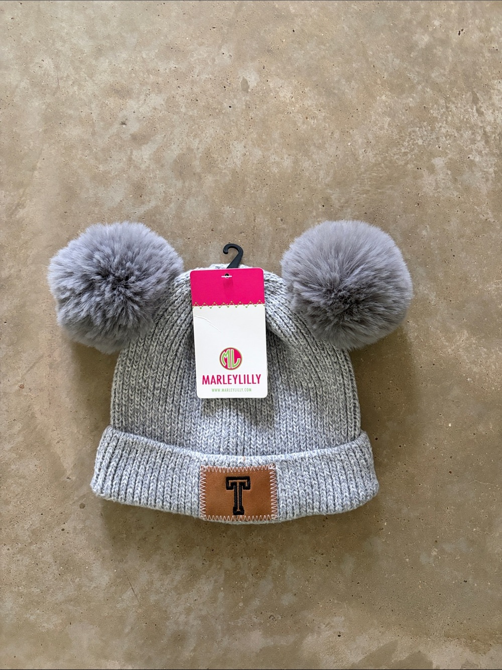 Marley Lilly Kids Gray Pom Beanie with Double Faux Fur Poms
